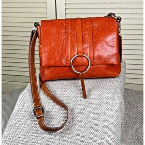 Vintage NINO BOSSI Genuine Leather Burnt Orange Crossbody Bag Purse 11x9x2.5"